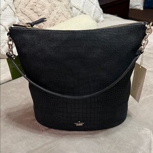 Kate Spade Black Croc-Embossed Shoulder Bag